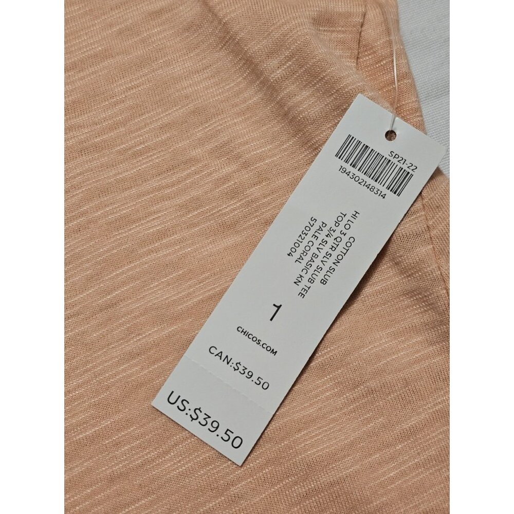 Chico's Slub Tee Hi Low 3Q Sleeves NWT Women's Size 1 Peach Colored - Picture 3 of 8